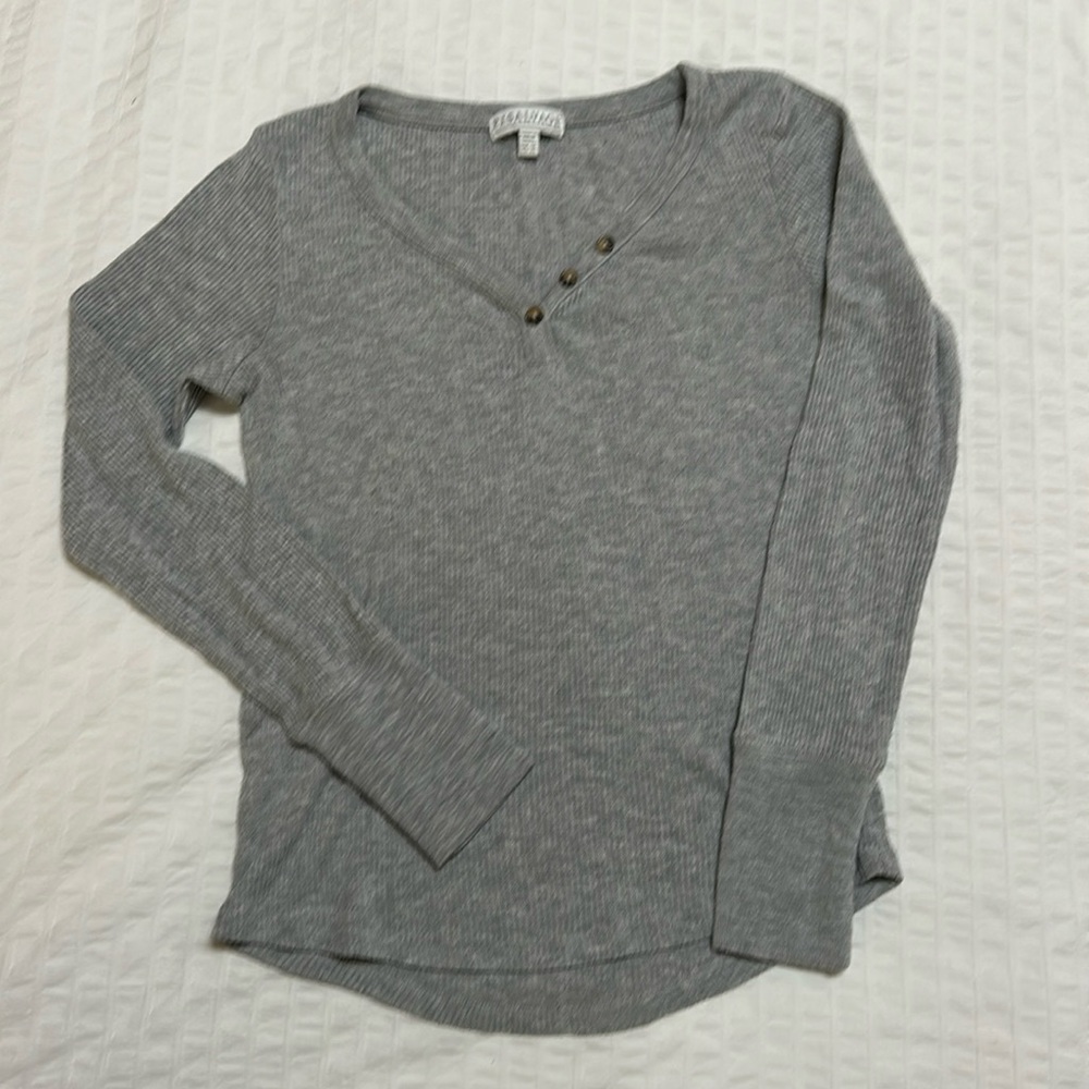 PJ salvage pajama set XS top and S pant bottoms waffle ribbed knit grey fabric.